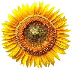 Poster - Bright sunflower with vibrant yellow petals and intricate seed pattern at center, symbolizing warmth and positivity. Perfect for nature themed designs