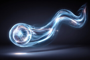 Aufkleber - Glowing abstract sphere with ethereal light trail, blue and white colors, dynamic energy, futuristic and mystical atmosphere, digital art fantasy style