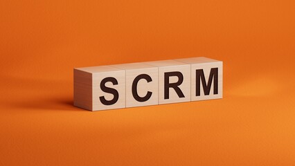 Poster - Abbreviation Scrm on wooden cubes. Business analysis concept.close up of wooden cubes,Business Concept.3D rendering on orange background.