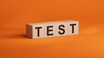 Poster - test.3D illustration of wooden cubes.close up of wooden cubes,3D rendering on orange background.