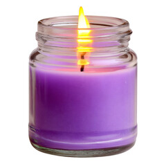 Aufkleber - purple candle in glass jar with warm flame, creating cozy atmosphere. Perfect for relaxation and ambiance in any space