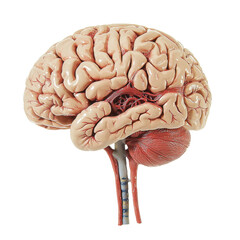 Poster - Anatomical model of human brain showcasing detailed structures and blood vessels, emphasizing complexity of nervous system and its functions