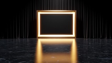 Aufkleber - A luxurious dark presentation stage with an illuminated gold rectangular frame for an exclusive event or product