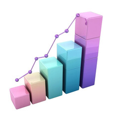 Aufkleber - Colorful bar graph with upward trend line representing growth and progress. pastel colors create modern and appealing visual for data analysis