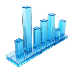 Fototapete - 3D blue glass bar graph representing data visualization and analysis. varying heights of bars indicate different values, showcasing trends and comparisons effectively