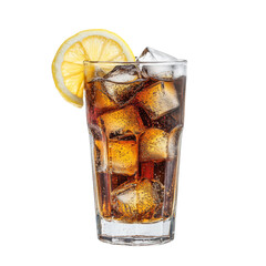 Aufkleber - Refreshing glass of with ice and lemon slice, perfect for hot days. Enjoy fizzy drink that brings burst of flavor and satisfaction