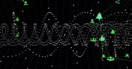 Poster - oscillating white waveform initiating green icons appearing, connecting into stable alert network