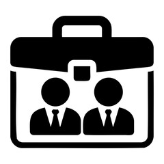 Poster - A briefcase icon with two figures wearing suits and ties inside representing business team work on transparent background
