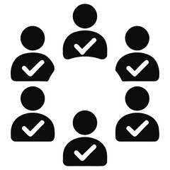 Poster - A circular arrangement of six black user icons each marked with a white check symbol on their chest on transparent background