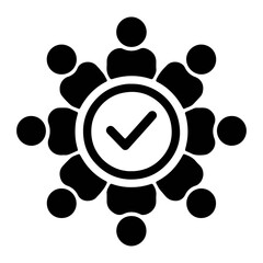 Poster - A group of people sitting around a table with a check mark in the center in black and white style on transparent background