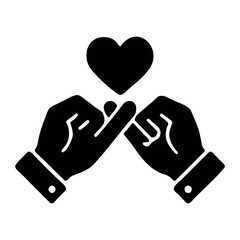 Poster - Black silhouette of two hands making a pinky promise with a heart floating above their fingers on transparent background