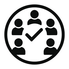 Poster - Black circle containing five people icons and a check mark in the center of the circle icon on transparent background