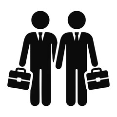 Poster - Two business people in suits with ties and briefcases standing side by side in a simple black icon on transparent background