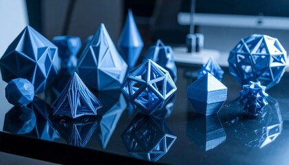 Aufkleber - Detailed Collection of Blue Geometric Shapes on Reflective Surface