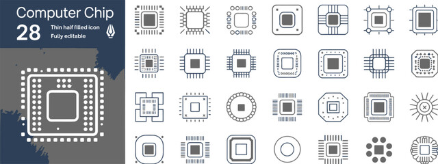 Fototapete - Collection of computer chip icons isolated on a white background