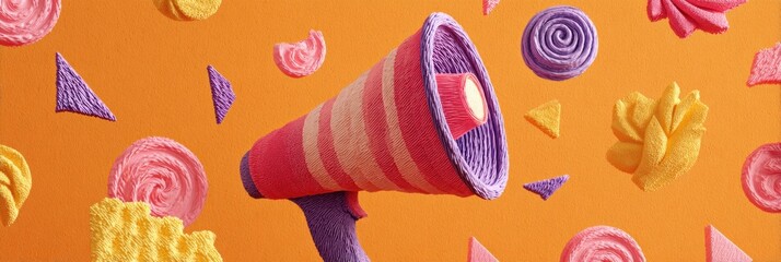 Poster - Colorful Clay Megaphone Broadcasting Brand Messages in a Vibrant Creative Setting