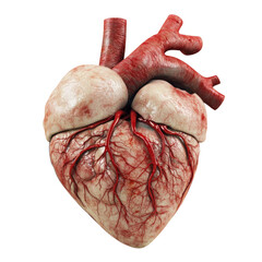 Poster - Anatomical heart model showing detailed structure, arteries, and veins. This realistic representation highlights complexity of human circulatory system, emphasizing its vital role in health