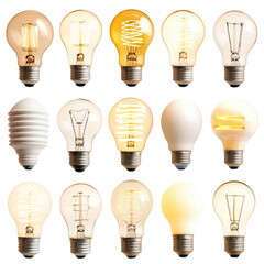 Poster - Bright and varied light bulbs in different shapes and styles, showcasing unique designs and warm illumination. Perfect for home decor or lighting inspiration
