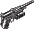 © Orion Draw - Detailed Black and White Illustration of a Futuristic Gun with C