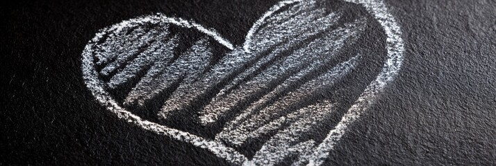 Leinwandbilder - Chalk Lines Forming a Heart Shape on a Dark Textured Surface Create a Simple yet Striking Design
