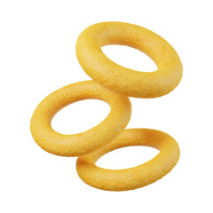 Leinwandbilder - A stack of three yellow torus shapes floating in the air against a plain black background space around them