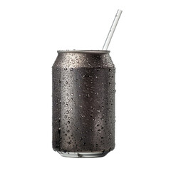 Poster - cold, refreshing beverage can with condensation and straw, perfect for quenching thirst. Ideal for summer days or casual gatherings