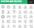 © StockSynergy - Flat Vector Icon Set Featuring Election, Voting Process, Political Campaigns, Government Symbols, and Civic Engagement Concepts for Editorial and UI Use
