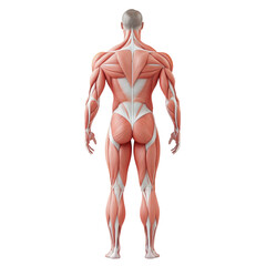 Poster - Anatomical model showcasing human muscles from back view, highlighting muscle structure and definition. This detailed representation is ideal for educational purposes
