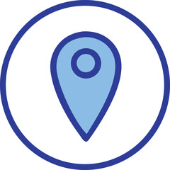 Poster - A simple blue location pin icon within a circular frame for digital maps and navigation applications