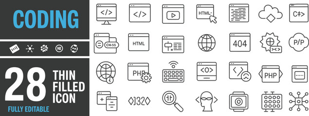 Poster - Coding icons depicting programming elements isolated on white background
