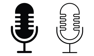 Poster - Microphone mic simple icon set. Podcast concept vector icon set. Classic microphone icon vector black and white. voice icon symbol , record web icon. Vector illustration. 