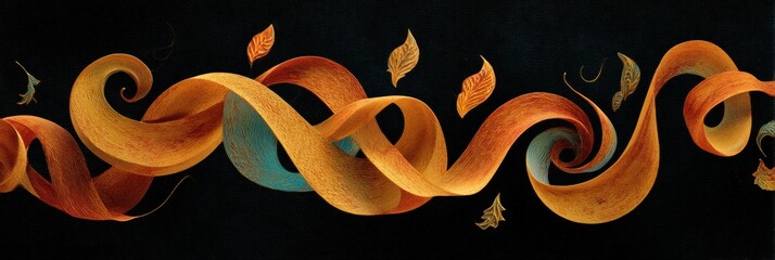 Poster - Colorful Abstract Autumn Ribbons Spiraling With Awareness Symbols Create a Vibrant Autumnal Representation