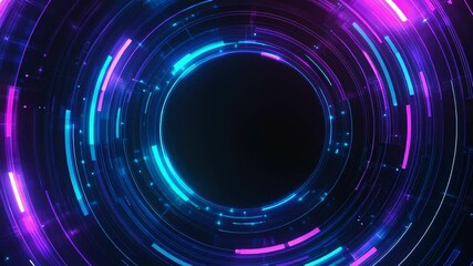 Poster - vibrant abstract circular light patterns in shades of blue and pink, creating a dynamic motion effect that evokes energy and technology in a digital environment