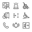 © Valentyna - Evacuation Accessibility Icons. Outline icon set of emergency evacuation accessibility: tactile evacuation map, visual alarm
