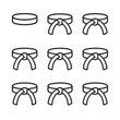 © Марія Томилович - Belt Progression Icons. Outline icon set of belt progression: white belt, yellow belt, orange belt, green belt, blue belt, purple