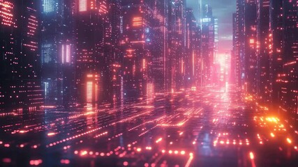 Poster - Experience the captivating beauty of a futuristic city at dusk, where neon lights pulse and reflect along sleek streets, creating an enchanting atmosphere that sparks imagination and awe.