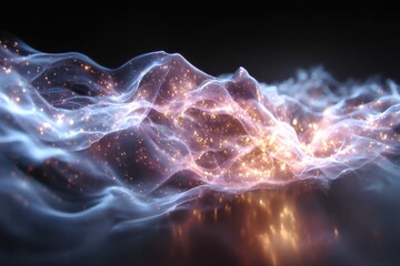Poster - Colorful abstract waves with glowing particles create a mesmerizing visual experience at night