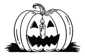 Poster - Halloween pumpkin outline with candle inside a simple elegant vector illustration for holiday designs