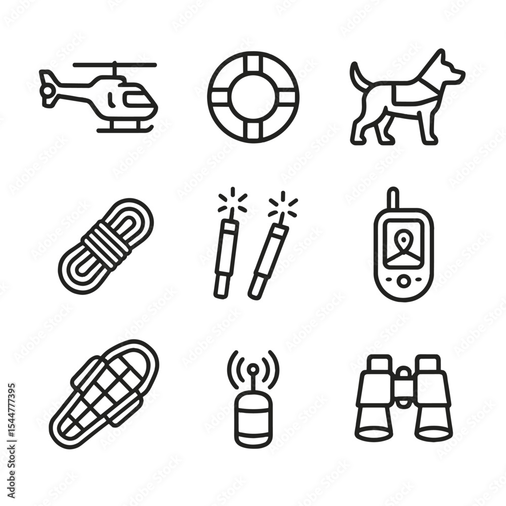 Search and Rescue Icons. Outline icon set of search and rescue ...