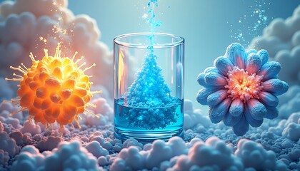 Abstract Elements Orange Sphere Blue Flower