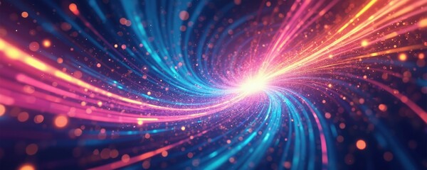 Leinwandbilder - Abstract illustration of data transfer process. Data streams as colorful glowing lines, swirls, light explosions in cyberspace. Concept of fast connection, digital information flow.