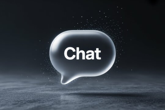 A photograph of a sleek, white chat bubble floating in a dark, empty space