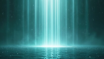 Leinwandbilder - Abstract geometric background with glowing vertical light beams. Aqua and white shades create a serene, ethereal atmosphere. Digital art, ideal for design, technology, modern projects.