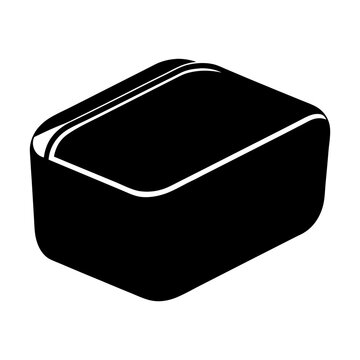 A solid black rectangular prism with rounded edges, against a white background