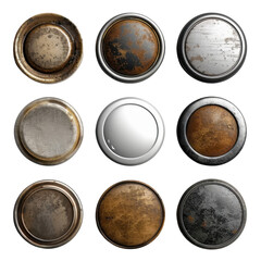 Poster - Textured metal surfaces grid layout, showcasing various finishes including rust, scratches, and shiny surface. collection evokes sense