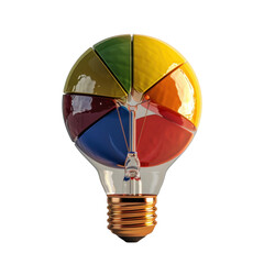 Poster - Colorful light bulb design featuring segments in yellow, green, blue, and red, symbolizing creativity and innovation