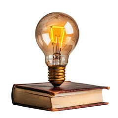 Poster - Glowing light bulb sits atop old, worn book, symbolizing fusion of knowledge and innovation. This evokes inspiration and creativity