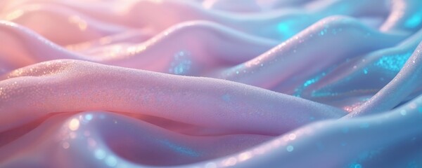 Leinwandbilder - Abstract holographic iridescent fabric texture in pastel pink blue purple colors. Soft, smooth, silky, shimmering surface, trendy, modern design background. Perfect for fashion, design, web design.