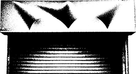 Poster - High contrast shuttered storefront with geometric shadow play