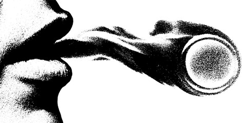 Poster - High contrast black and white abstract image featuring smoke ring and artistic expression